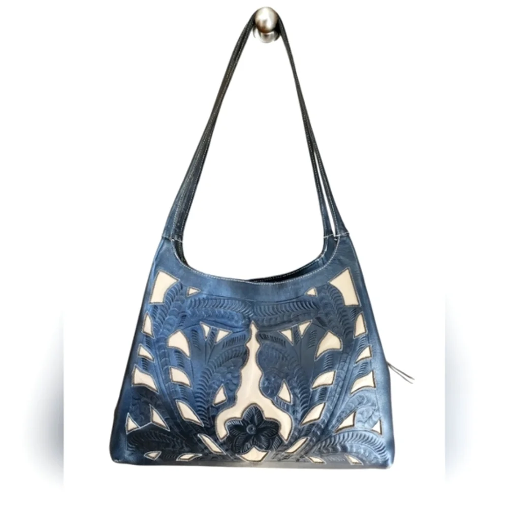 LEADERS IN LEATHER J.L SALDIVAR hobo shoulder bag cream/black cutout